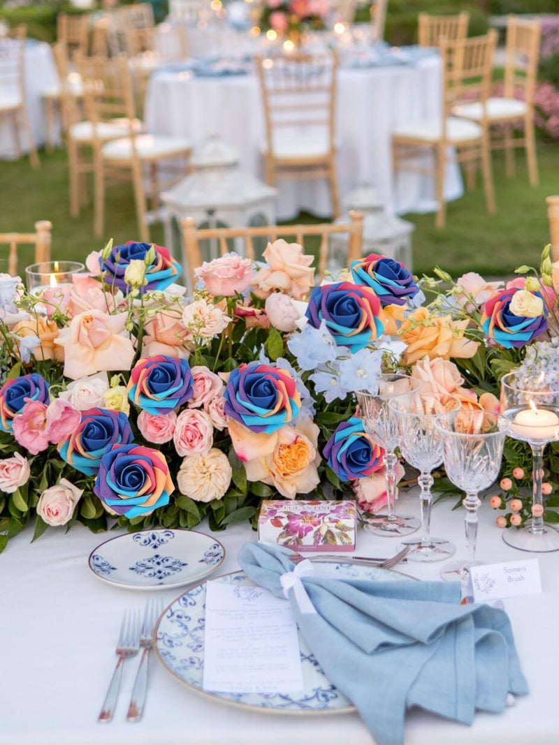 MACTING Artificial Flower Roses 30PCS Real Touch Fake Flowers with Stem Rainbow Foam Rose for DIY Wedding Bridal Bouquets Table Centerpieces Party Baby Shower Home Spring Mothers Day Decorations - Image 2